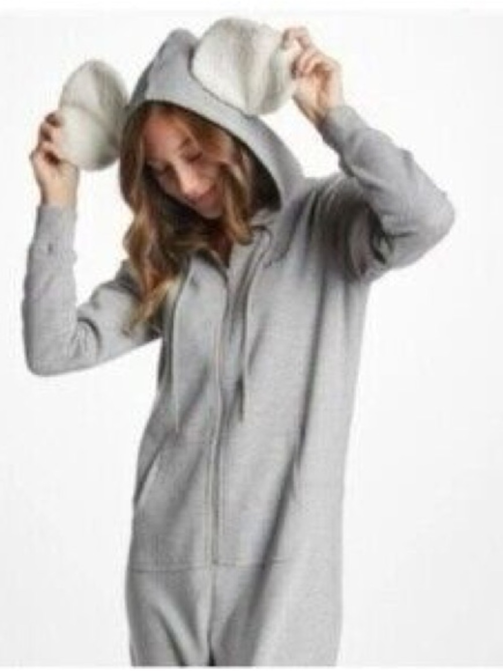 ivory ella Light Gray Fleece Hooded Onesie with Elephant Ears